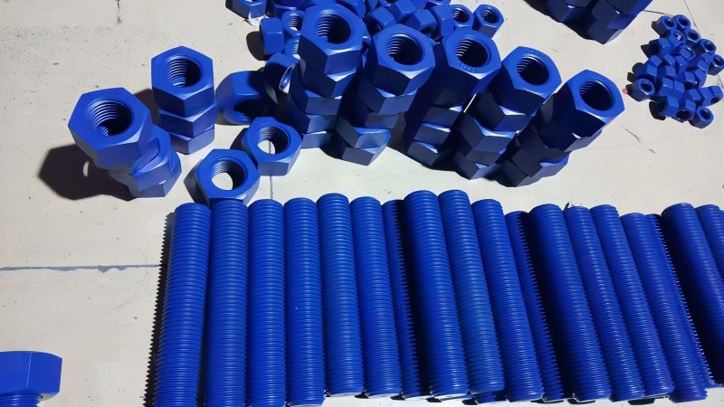 ASME A193 B7 Stud Bolts 12 - 13 Thread Size, 3 Long, B7 Blue PTFE Coated Threaded Rods, with HH Nuts (1)(1).jpg